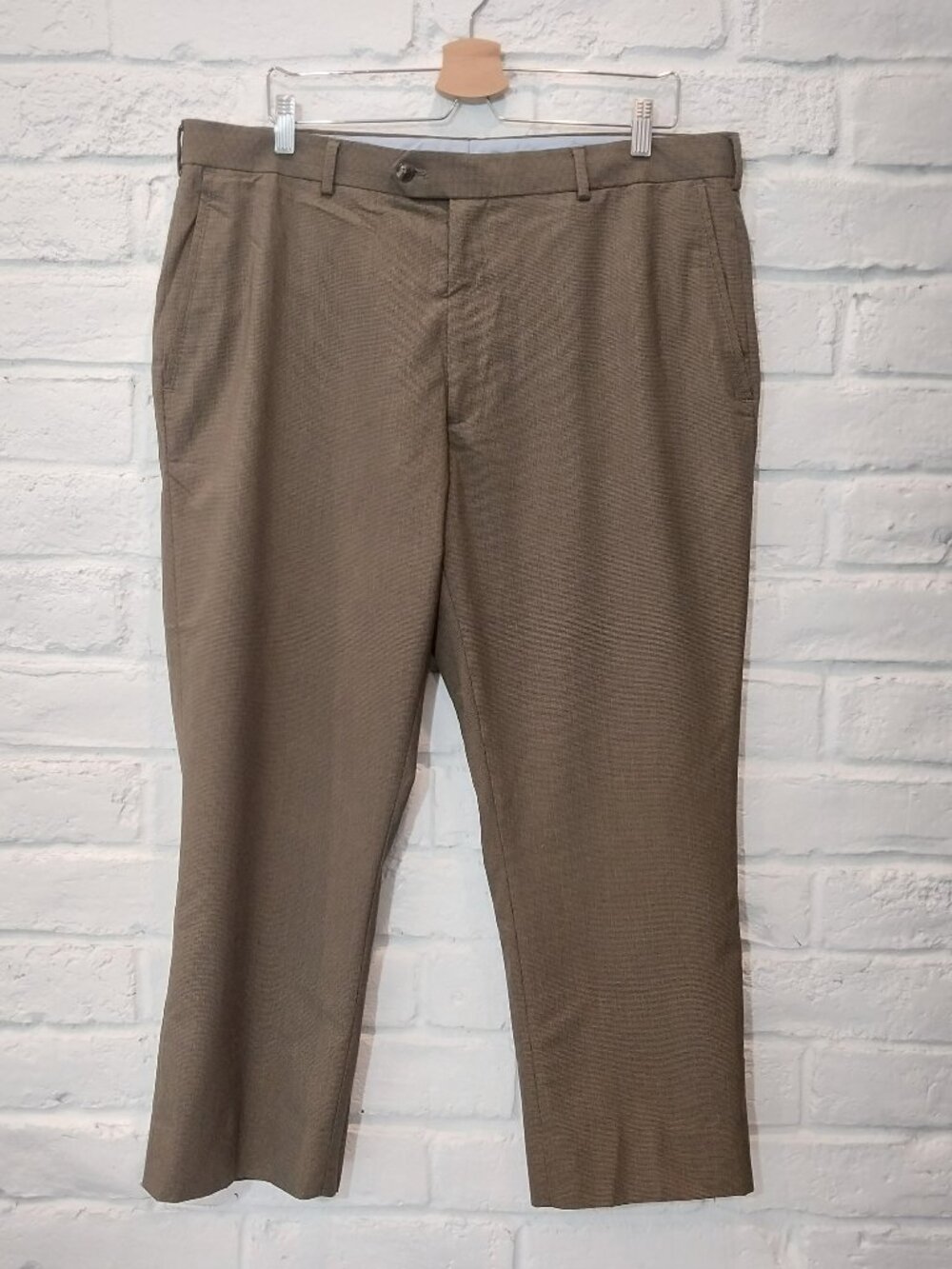 R & Y Travel Smart Pants Mens 38x26 (38x29) Brown Houndstooth Flat Front Stretch